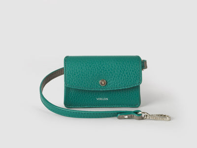 Ines  Coinpurse from Verlein, with Strap, in Emerald Green.  Front view.