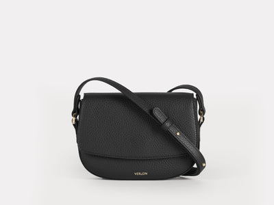 Ana Mini Crossbody by Verlein, in Jet Black / Orchid.  Front View.